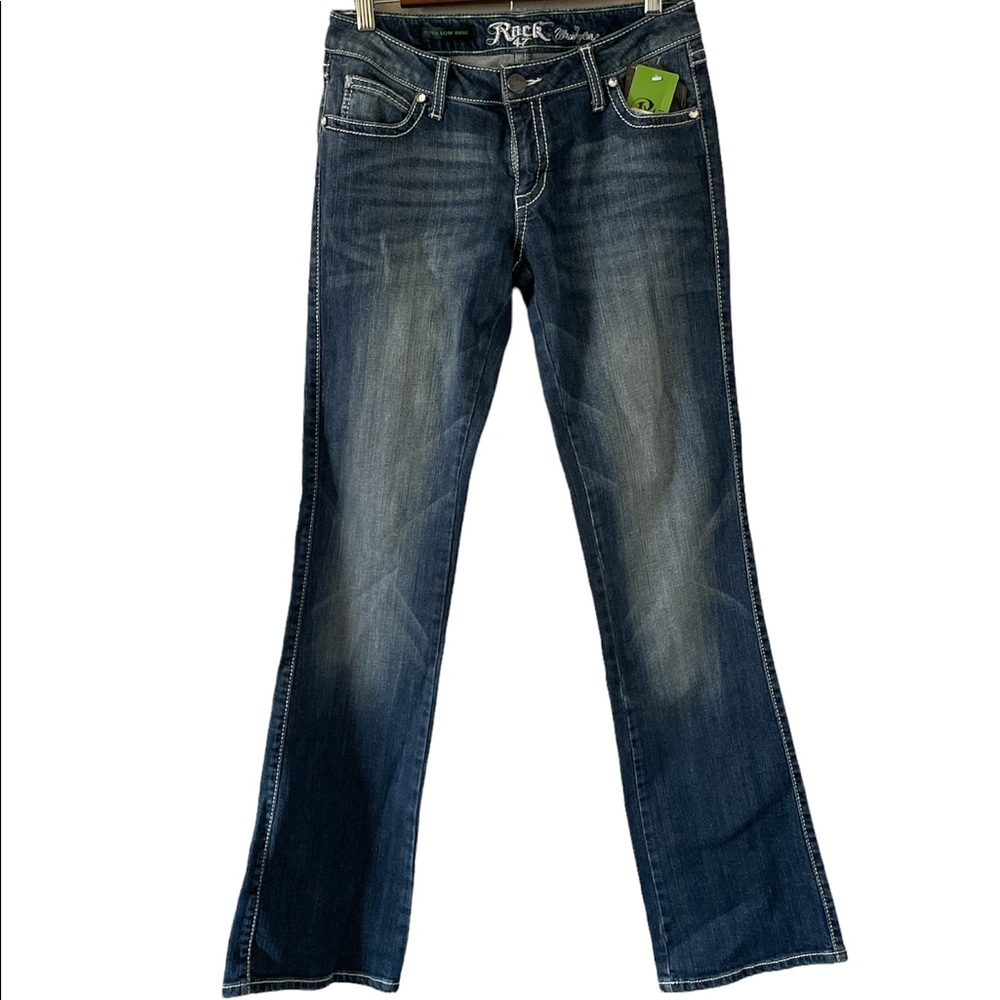 Ultra Low Rise Faded Boot Cut Jeans